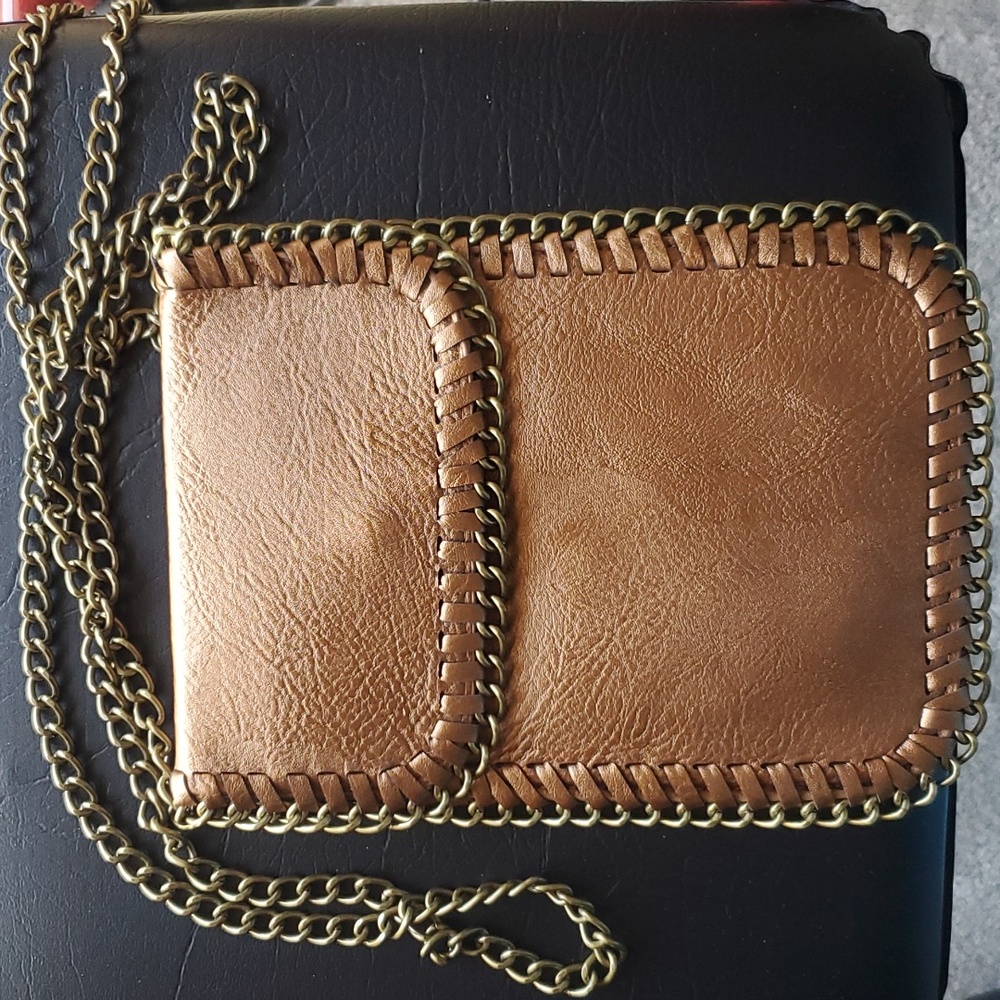NWOR Bronze chained leatherette crossbody purse